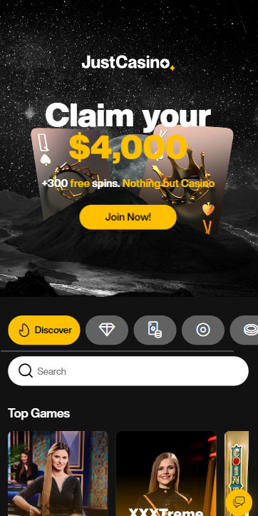 Just Casino mobile version interface